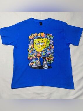 Bright Blue SpongeBob Money Graphic Tee Size Medium New W/O Tags